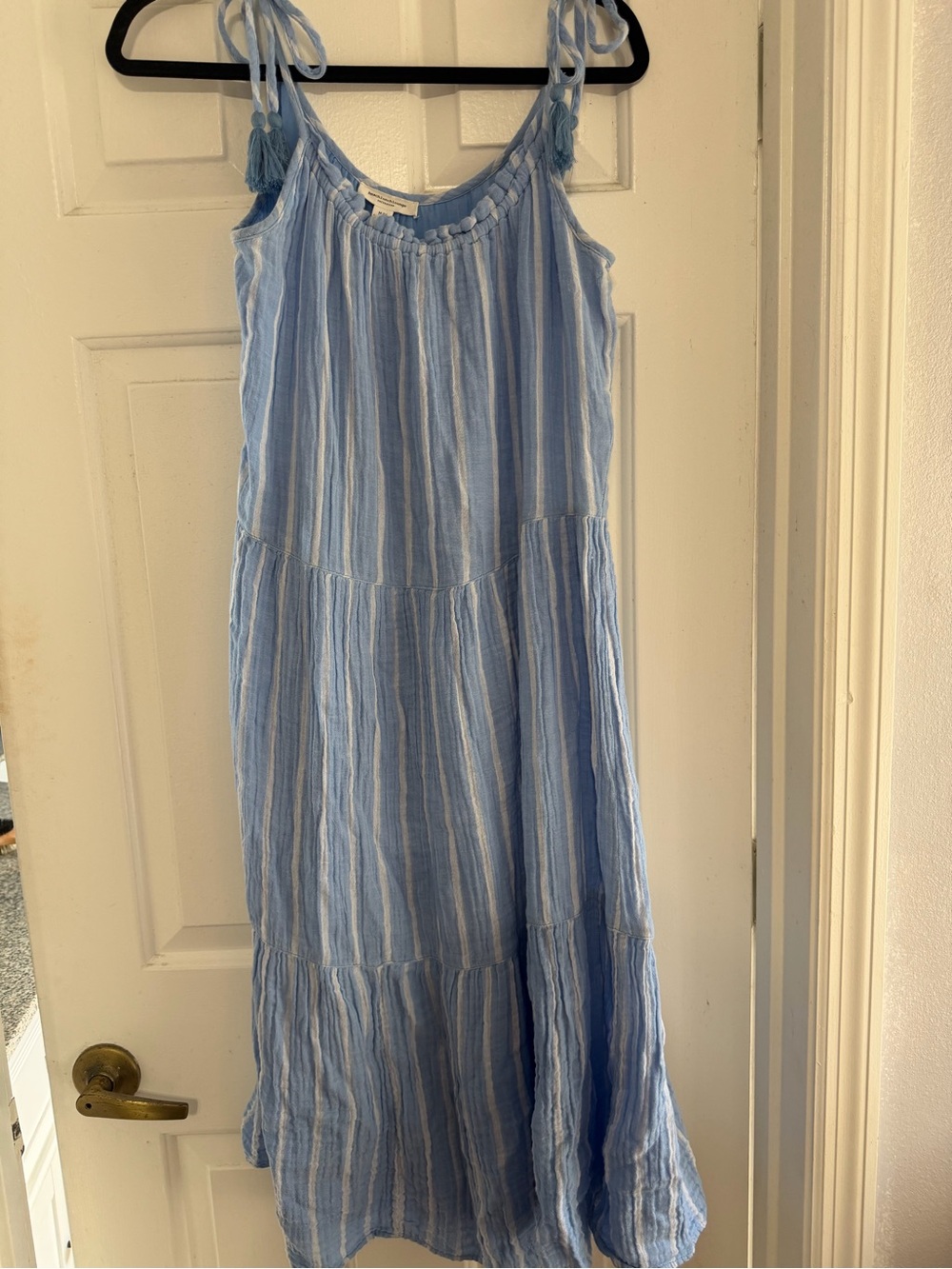 beachlunchlounge Light Blue & White Striped Tiered Sundress